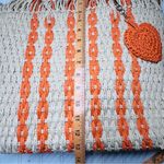Haute Hippie Orange and Cream Woven Tote Raffia Straw Hobo Bag Photo 5
