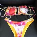 Zaful  tie dye  swim yellow orange sexy Bandeau Bandage Bikini women's size M Photo 4