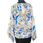 Cache Tunic Bead Embellished Self Belt Silk Top New White Tan Blue Art NWT $138 Photo 6