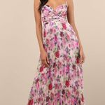 Lulus NWT  Samika Pink Multi Floral Satin Pleated Maxi Dress Wedding Bride Sz S Photo 0