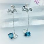 I Love You Mom Sterling Silver Simulated Sapphire Drop Earrings Blue Photo 1