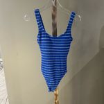 Walmart Cheeky High Leg Blue Striped One Piece Swimsuit Womenโs Size M 8โ10 NWT Photo 1