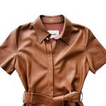 NANUSHKA Halli Vegan Leather Shirt Dress In Brown Size Small Belted Short Sleeve Photo 2