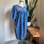 Vintage Denim Dress Nautical Embroidery Pockets Coastal Grandma L Blue Size L Photo 8