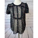 Modcloth  Blouse Prairie‎ Shirt Short Sleeve Sheer Button Front Puff Sleeve Small Photo 8