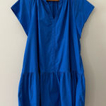 Avara Elaine Tiered Mini Dress Blue Ruffle Neck Poplin Cotton Bright Blue Sz XL Photo 0