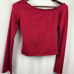 Princess Polly Women’s  Medium Red Ruched Long Sleeve off the Shoulder Shirt Photo 0