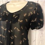 Lavish pony horse scoop neck sheer black maternity top blou… Photo 2