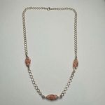 Avon Coral Pink Shade Station Bead Gold Tone Chain Necklace Signed 17 Inch Photo 0