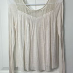 EUC women’s‎ cream lace embroidered neck cutout back long sleeve lightweight top Size M Photo 0