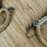 Bebe Vntg  Rhinestone Beaded Snake Dangle Statement Earrings Gold‎ Coral Orange Photo 7