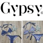 Gypsy 05 NEW! SAND Bikini Size S Small Racerback Top Cheeky Bottoms Blue Print Photo 5