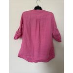 Chaus Sport Top Linen women’s S Pink Roll Tab Sleeves Button up Pin Tuck Blouse Photo 4