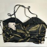 Forever 21 Satin Tropical Leaf Print Crop Top Green Black Strappy Size Large NWT Photo 3