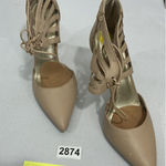 Womans Bcbg Generation Delphina Size 9 M Beige Strappy Laces Zip Heel Pumps Tan Photo 0