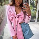 ZARA blazer cropped light pink satin bow top suit jacket Photo 1