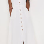 Lulus NWT  Sicily Sweetheart White Button-Front Puff Sleeve Midi Dress Size M Photo 0