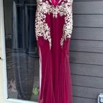 Cinderella Divine  womens mermaid appliqué prom formal dress burgundy/gold 10 Photo 5