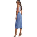 NWT Women’s High Waisted Button Front Denim Midi Skirt Large Blue Photo 1