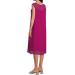 Eileen Fisher Sheer Silk Georgette Boat Neck Sleeveless Midi Dress Sangria M NWT Photo 3