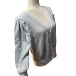 Abercrombie & Fitch Rib Knit Puff-Sleeve Cardigan Sweater Light Blue Women’s XL Photo 2