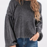 Z Supply Washed Out Black Textured Balloon Sleeve Shirt Photo 0