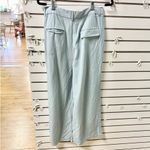 ZARA High Waisted Pleated Wide Leg Trouser Pants Pastel Blue Women's Size Large Photo 3