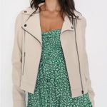 Beige Vegan Leather Puff Sleeve Moto Jacket Size L Photo 0