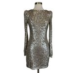 AQUA Long Sleeve Sequined Cut Out Mini Sheath Cocktail Party Dress Silver Size 6 Photo 1