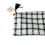 L.I.B. New York Plaid Zip Top Bag Women’s Black White Tweed Small Fringe Pull Photo 3