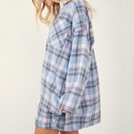 Free People  Blue Plaid Sunday Morning Sleep Shirt Sz M Photo 5