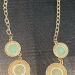 Greens, Blues, orange & Silver tone Bib Necklace 16" with matching earrings Photo 0