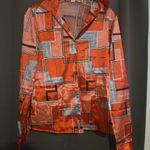 Rafaella Vintage 90s Rafael Button Front Shirt Size 8 Long Sleeve Pink Red Abstract Photo 0