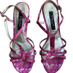 Nina  Size 7 Pink Floral Fabric Kitten Heel Strappy Slingback Sandal Leather Sole Photo 0