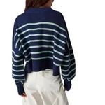 Free People  Easy Street Crop Navy Stripped Sweater XS Coastal Mock Neck Pullover Photo 10