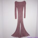 Free People NEW  Pink Long Sleeve Knit Flare Pleated Lady Luck Jumpsuit, L‎ Photo 9