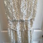 Vintage Elegant Ivory Lace Tiered Dress Short Sleeve Cocktail Party Occasion XS White Photo 5