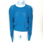 Intermix  Womens 100% Cotton Crew‎ Neck Pullover Crochet Sweater Blue Petite Photo 1