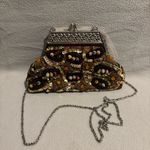 Brown Beaded Clutch Evening Sequin Purse with silver tone art decor frame handle Photo 0
