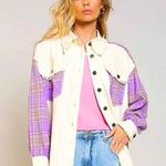 POL  Relaxed Fit Lavender Plaid Shacket Photo 0