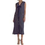 Entro  Navy Tweed Majesty Sleeveless Midi Dress Button Down Women's Size Small Photo 1