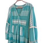 Soft Surroundings  Embroidered Tiered 100% Cotton Midi Dress Boho Teal Size Large Photo 4