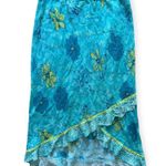 Anne Carson Vintage Y2K Ruffled High Low Slip Skirt Blue Lime Green Floral L Photo 6