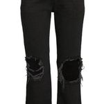 Free People  Maggie Mid Rise Straight Jean Distressed Raw Hem Washed Black 27 NWT Photo 0