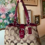 Coach Vintage Soho Signature Carryall Tan and Patent Cherry Red Purse Bag 🍒 Photo 0