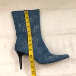 Unique Blue western country boho fabric suede ankle boots floral embroidery pointed toe 3” stiletto heels Fit as US Women size 7 Photo 5