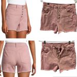 Cotton Button Fly High Waist Pink 5 Pocket Stretch Denim Jean Shorts Womens 10 Photo 1