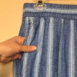 Old Navy  Women’s Linen Blend High-Rise Wide Leg Striped Blue White Pants Photo 3