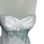 Mac Duggal  Sz 6 White Silk Blue Beaded  Ruffle Princess Gown Formal Prom Dress Photo 1