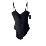 Kenneth Cole Crochet Look Bandeau Black One Piece Strapless Swimsuit NWTs Large Photo 4